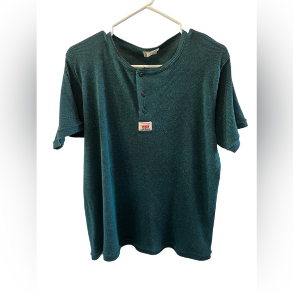 VINTAGE Levis Shirts For Jeans Mens Green quarter button t-shirt - Picture 1 of 11
